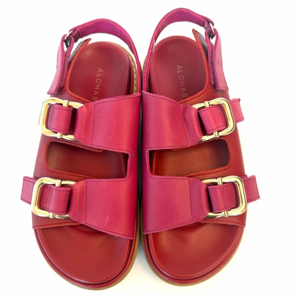 ALOHAS Harper Leather Pink and Red Slingback Buckled Sandals, size EU 40 - Picture 8 of 11